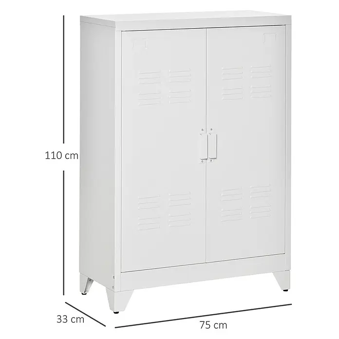 Homcom Aktenschrank 1-teilig - B x T x H: 33 x 33 x 110 cm, Weiß - Weißer Metall-Spindschrank mit zwei Türen und Lüftungsschlitzen.