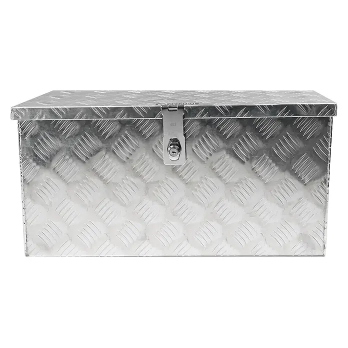 Proregal Aufbewahrungsbox Deichselbox TITAN Anhängerbox - Aluminium, Silber - Werkzeugkasten aus Aluminium-Riffelblech mit Schlüsselschloss.