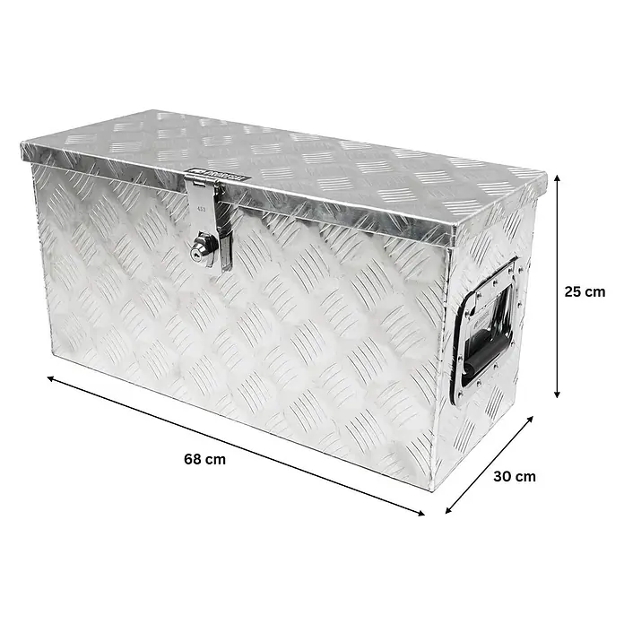 Proregal Aufbewahrungsbox Deichselbox TITAN Anhängerbox - Aluminium, Silber - Silberne Riffelblech-Aluminium-Aufbewahrungsbox mit Schloss und Griffen.
