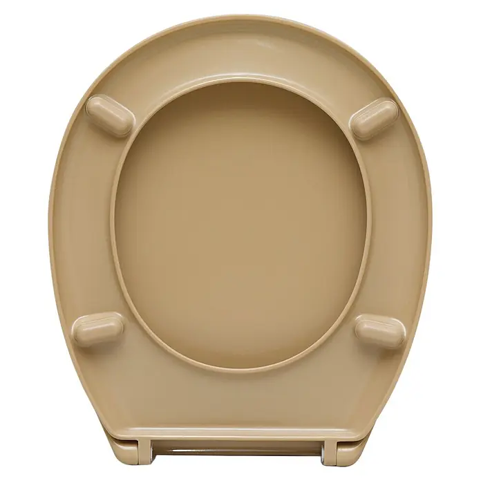 Sanicomfort WC-Sitz Beige Matt - Duroplast, Beige, Mit Absenkautomatik, Matt - Beiger Kunststoff-Toilettensitz, Unterseite mit vier Stützpuffern und Scharnieren.