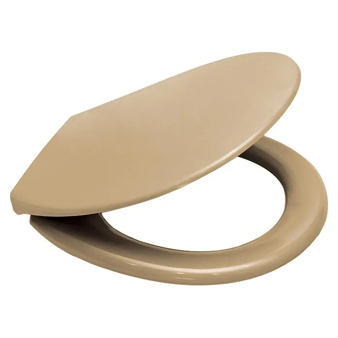 Sanicomfort WC-Sitz Beige Matt - Duroplast, Beige, Mit Absenkautomatik, Matt - Beiger glänzender Toilettensitz mit leicht geöffnetem Deckel.