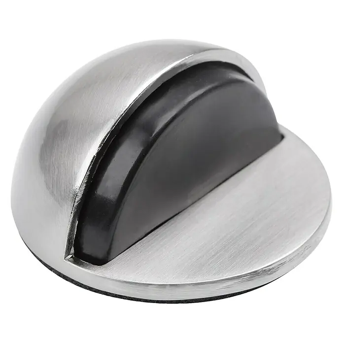 Türstopper - Durchmesser: 45 mm, Montageart: Kleben, Silber/Schwarz, Vernickelt - Halbrunder Türstopper aus gebürstetem Metall mit schwarzem Gummieinsatz, ideal zum Schutz von Wänden.