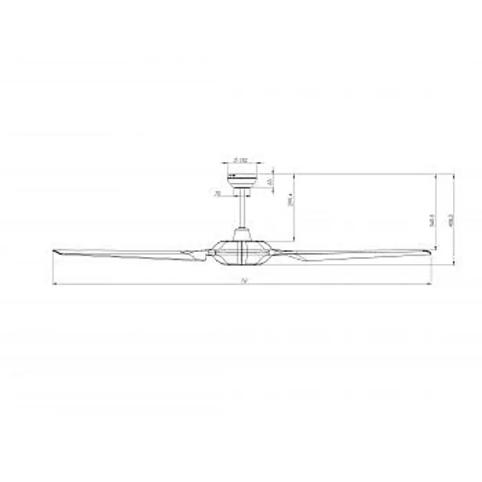 Vam Deckenventilator VOGUE LED weiß 193 cm - WEIß, 1.930 mm, 45 W - Technische Zeichnung eines mehrflügeligen Deckenventilators mit Profil und Abmessungen.