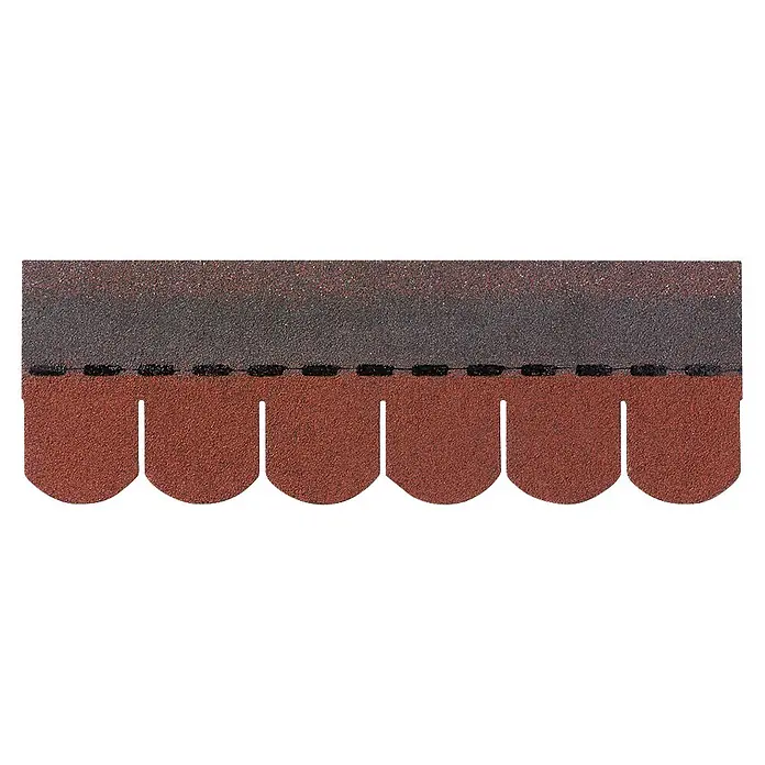 Bitumenschindel - Rot, Anwendungsfläche: 2 m², Bitumen - Texturierte Dachschindel mit dunkler Granulat-Oberseite und rotbraunem, geschupptem Unterteil, inklusive Klebestreifen.