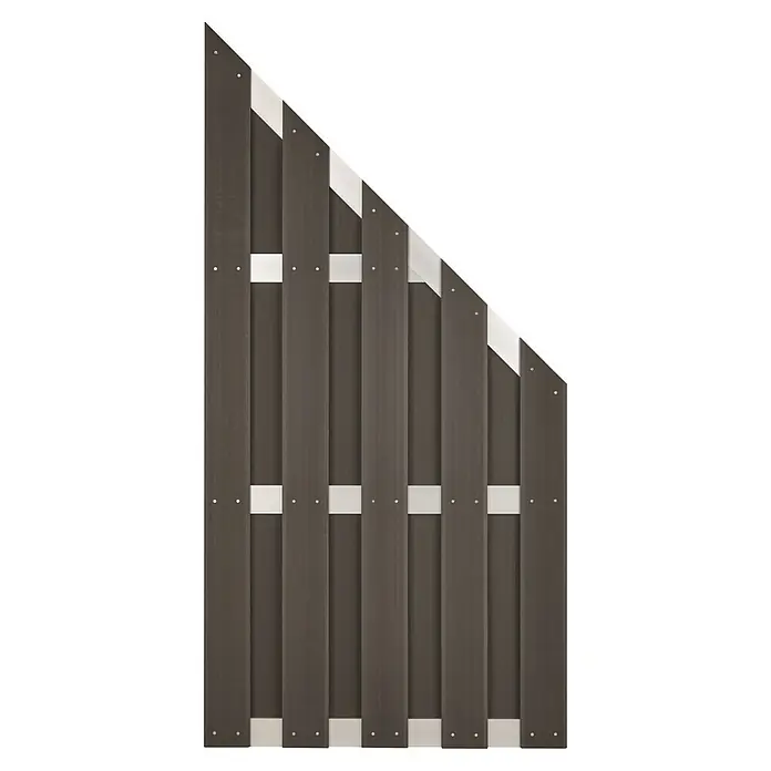 Sichtschutzelement Ibiza - 90 x 90/180 cm, Aluminium, Anthrazit - Dunkelbraunes Zaunelement mit weißen Stützen und diagonaler Oberkante.