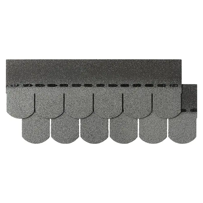 Bitumenschindel - Grau, Anwendungsfläche: 2 m², Bitumen - Graue, gekörnte Bitumenschindeln mit abgerundeten Laschen und Klebestreifen.