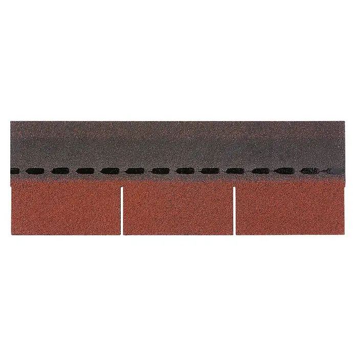 Rechteckschindel - Rot, 14 Stk., Bitumen - Rotbraune und dunkelgraue 3-Tab-Asphaltdachschindel mit schwarzen Klebestreifen.