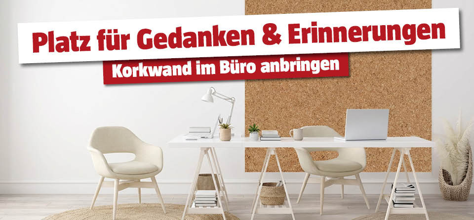 Korkwand hinter dem Bürotisch
