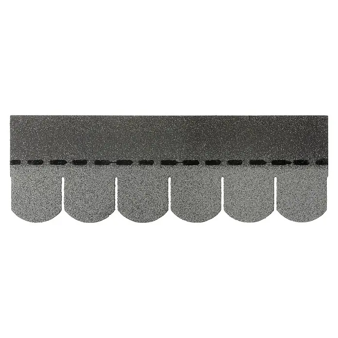 Bitumenschindel - Grau, Anwendungsfläche: 2 m², Bitumen - Graue granulierte Dachschindel mit ausgeprägten Laschen und einem dunklen Klebestreifen.