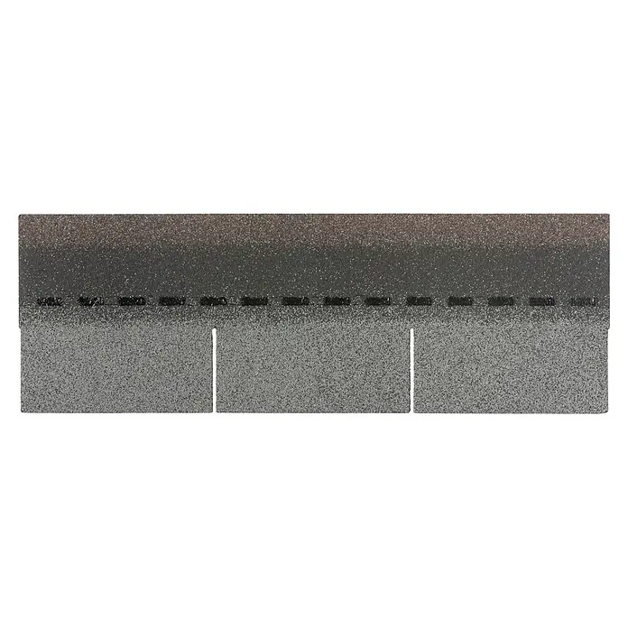 Rechteckschindel - Grau, 14 Stk., Bitumen - Graue Asphalt-Dachschindel mit körniger Textur, dunklem Klebestreifen und Aussparungen.