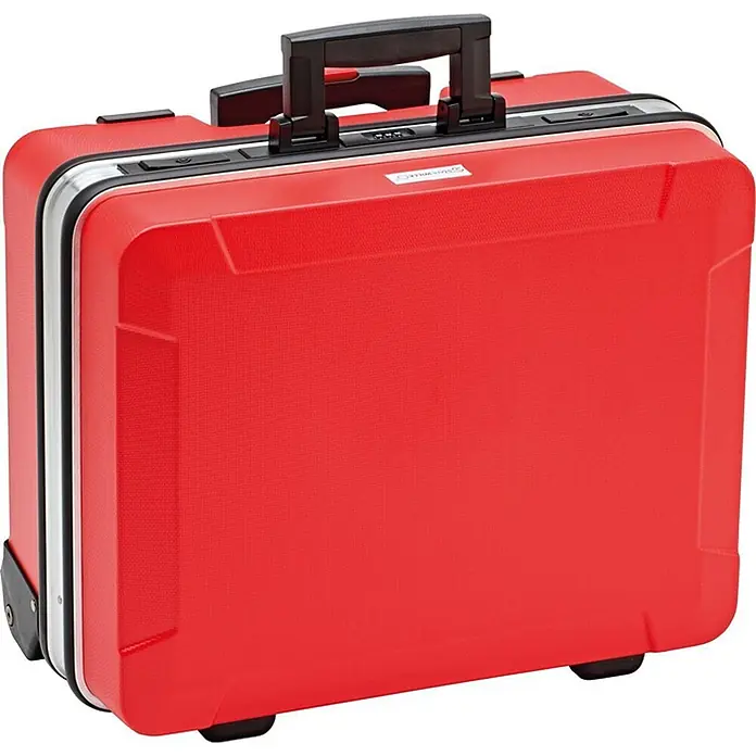 Stahlwille Werkzeugkoffer 13300 VDE 48-teilig - 48 -tlg. - Stabiler roter Rollwerkzeugkoffer mit strukturierter Hartschale und ausziehbarem Griff.