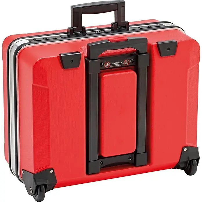 Stahlwille Werkzeugkoffer 13300 VDE 48-teilig - 48 -tlg. - Roter, strukturierter Hartschalenkoffer mit Rollen, Teleskopgriff und Zahlenschloss.