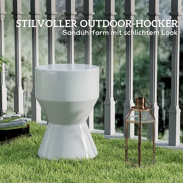 Outsunny Gartenhocker - Keramik, Stapelbar, Hellgrau, B x T x H: 33 x 33 x 45,5 cm - Weißer Sanduhr-Outdoor-Hocker mit schlichtem, stilvollem Design.