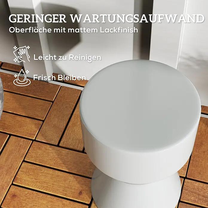 Outsunny Gartenhocker - Keramik, Stapelbar, Hellgrau, B x T x H: 33 x 33 x 45,5 cm - Weißer, runder Hocker mit matter Oberfläche, pflegeleicht und einfach zu reinigen, auf Holzdielen.