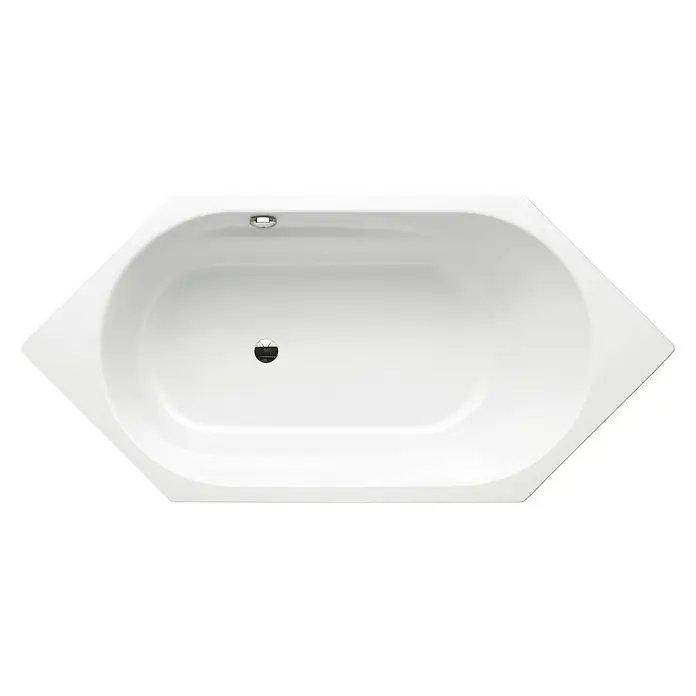 Kaldewei Badewanne Vaio 6 - 190 x 90 cm, Stahl-Email, Alpinweiß - Obenansicht einer weißen Eckbadewanne mit modernem Design und einem Ablauf in der Mitte. Ideal für entspannende Bäder.