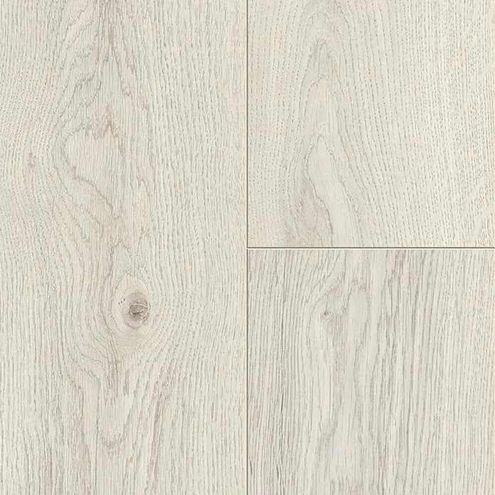 Krono Original Laminat Comfort Silent Cork - Chantilly Oak, Landhausdiele, 1.288 x 195 x 8 mm - Helle Dielen in Holzoptik mit sichtbarer Maserung und blass gekalkter Oberfläche.