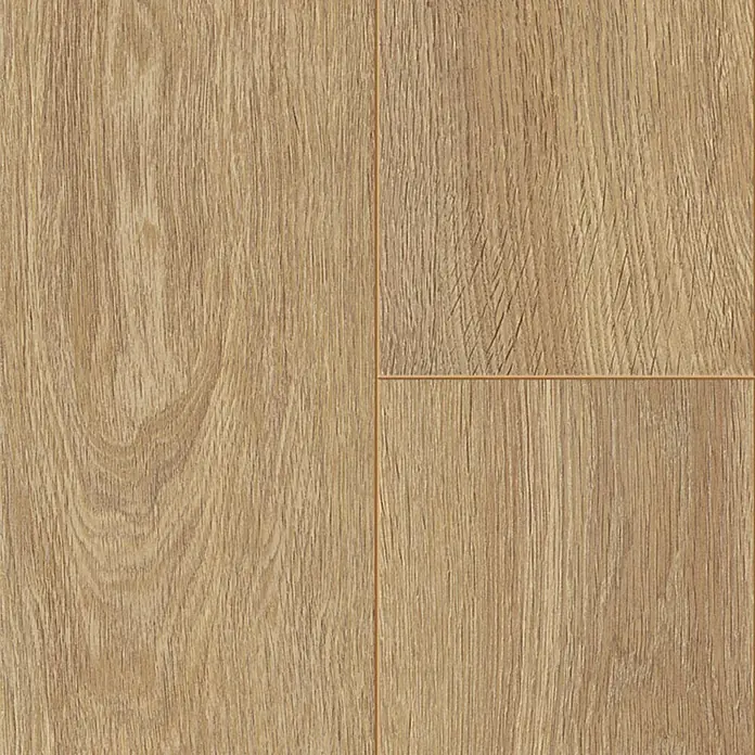 Krono Original Laminat Classic Silent - Solar Oak, Landhausdiele, 1.288 x 195 x 9 mm - Hellbrauner Holzboden in Holzoptik mit natürlicher Maserung. Robuste Dielen als Bodenbelag.