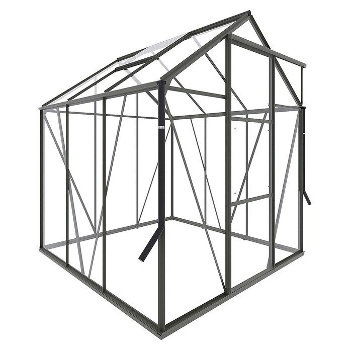 Kas Kate I Full Option pakket (Buitenmaat incl. dakoverstek (b x d): 192 x 192 cm, Materiaal zijwand: Glas, 3 mm, Groengrijs) | BAUHAUS