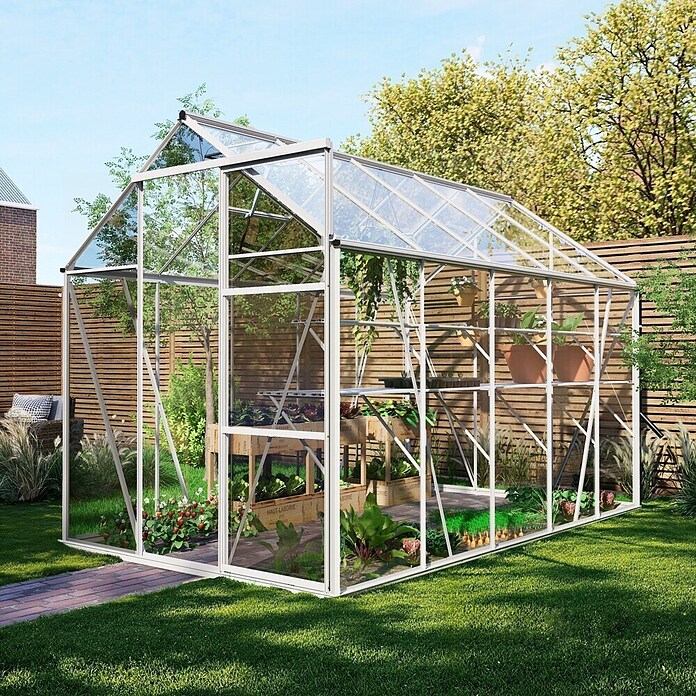 Kas Kate III Full Option pakket (Buitenmaat incl. dakoverstek (b x d): 192 x 314 cm, Materiaal zijwand: Glas, 3 mm, Wit) | BAUHAUS