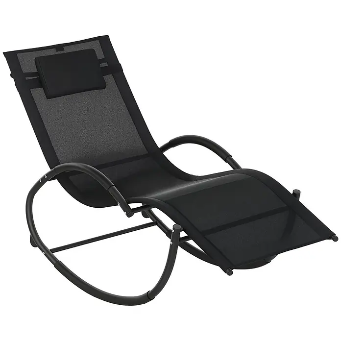 Outsunny Garten-Schaukelstuhl - Schwarz - Schwarze Schaukelliege aus Netzgewebe und Metallrahmen mit Kopfstütze.