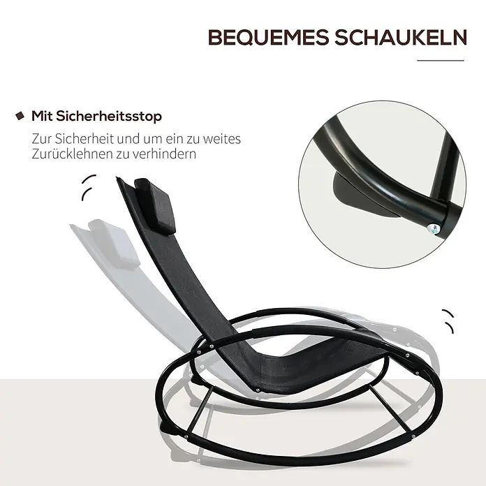 Outsunny Garten-Schaukelstuhl - 1 Stk., Stahl, Polyester, Schwarz, B x T x H: 62 x 105 x 88 cm - Schwarzer Schaukelstuhl mit Sicherheitsstopp für komfortables Schaukeln und gegen Überkippen.