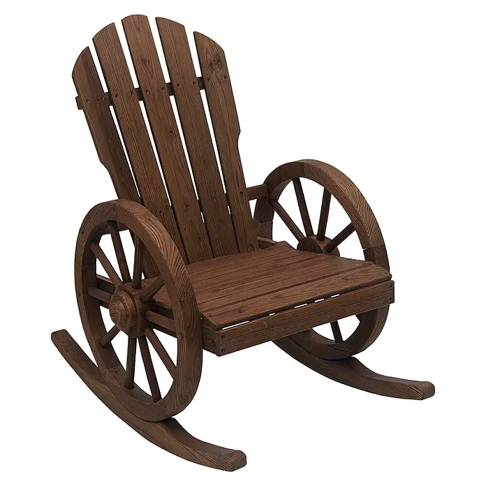 Outsunny Garten-Schaukelstuhl - 1 Stk., Tannenholz, Dunkelbraun, B x T x H: 88 x 88 x 92 cm - Dunkelbrauner Holzschaukelstuhl mit Wagenrad-Armlehnen und geschwungenen Kufen.