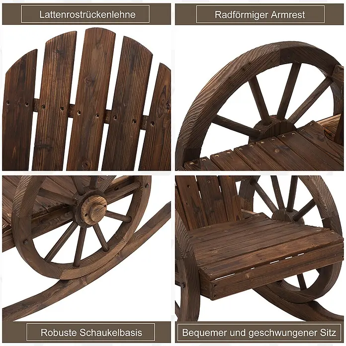 Outsunny Garten-Schaukelstuhl - 1 Stk., Tannenholz, Dunkelbraun, B x T x H: 88 x 88 x 92 cm - Dunkelbraune Holzschaukelbank mit Lattenrückenlehne, radförmigen Armlehnen, robuster Schaukelbasis und bequemem geschwungenem Sitz.