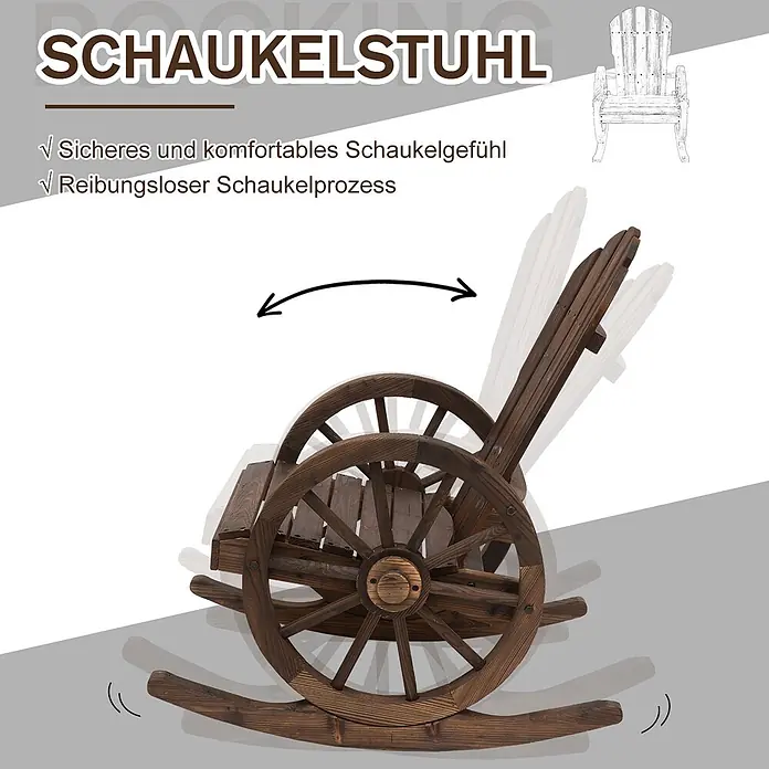 Outsunny Garten-Schaukelstuhl - 1 Stk., Tannenholz, Dunkelbraun, B x T x H: 88 x 88 x 92 cm - Dunkelbrauner Holzschaukelstuhl mit großen Wagenrad-Seiten und gebogener Basis für sanftes Schaukeln.