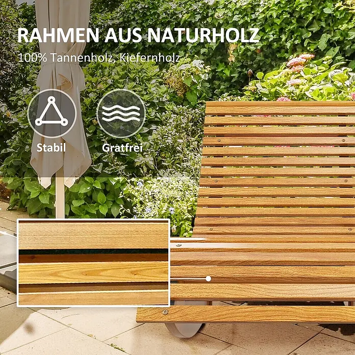 Outsunny Garten-Schaukelstuhl - 1 Stk., Tannenholz, Kiefernholz, Braun, B x T x H: 60 x 130 x 60 cm - Gartenliege aus natürlichem Tannen- und Kiefernholz, stabil und gratfrei, im Garten.