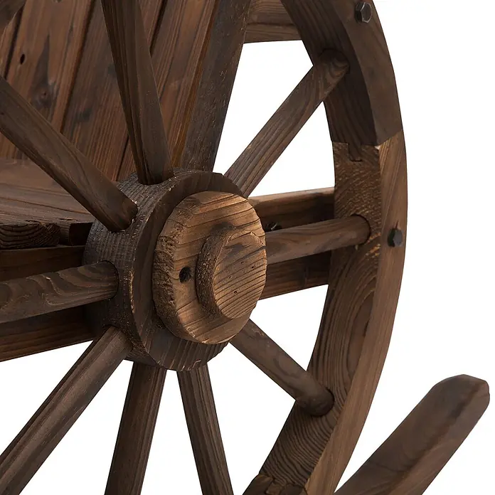 Outsunny Garten-Schaukelstuhl - 1 Stk., Tannenholz, Dunkelbraun, B x T x H: 88 x 88 x 92 cm - Dunkelbraunes Holz-Wagenrad mit sichtbarer Maserung und Speichen.