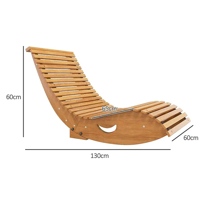 Outsunny Garten-Schaukelstuhl - 1 Stk., Tannenholz, Kiefernholz, Braun, B x T x H: 60 x 130 x 60 cm - Hölzerne Schaukelliege mit geschwungenen Latten, naturholzfarben.