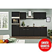 Respekta Composición de cocina (Ancho: 270 cm, Con dispositivos eléctricos, Brillo satinado negro)