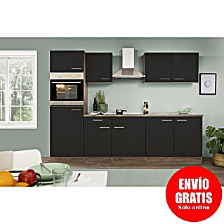 Respekta Composición de cocina Oliver (Ancho: 270 cm, Negro, Con electrodomésticos)