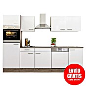 Respekta Composición de cocina (Ancho: 280 cm, Con dispositivos eléctricos, Brillo satinado blanco)