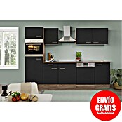 Respekta Composición de cocina (Ancho: 280 cm, Con dispositivos eléctricos, Brillo satinado negro)