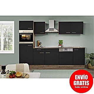 Respekta Composición de cocina Oliver (Ancho: 280 cm, Negro, Con electrodomésticos)