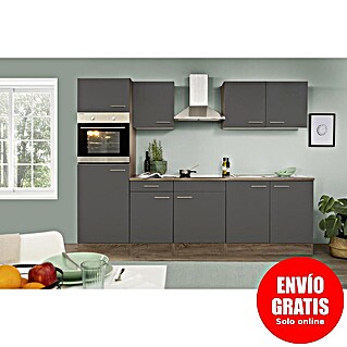 Respekta Composición de cocina Oliver (Ancho: 270 cm, Gris, Con electrodomésticos)