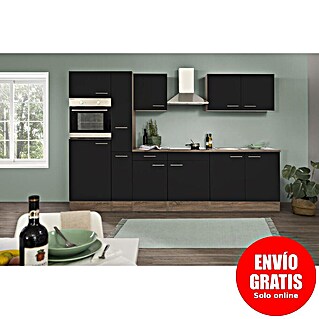 Respekta Composición de cocina Oliver (Ancho: 300 cm, Negro, Con electrodomésticos)