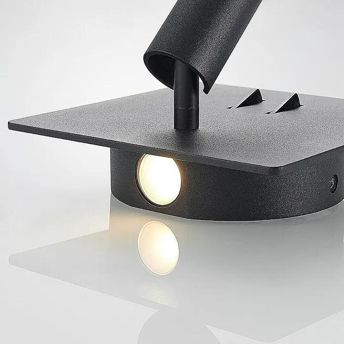 Lucande Wandleuchte Magya - L x B x H: 15 x 14 x 14 cm, schwarz, schwarz - Schwarze, texturierte LED-Wandleuchte mit verstellbarem Arm und nach unten gerichtetem Licht.