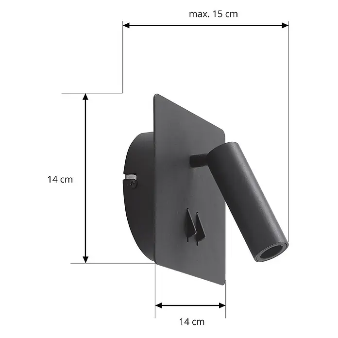 Lucande Wandleuchte Magya - L x B x H: 15 x 14 x 14 cm, schwarz, schwarz - Schwarze Wandleuchte mit quadratischer Montageplatte und abgewinkeltem, zylindrischem Leuchtenkopf. Maße angegeben.