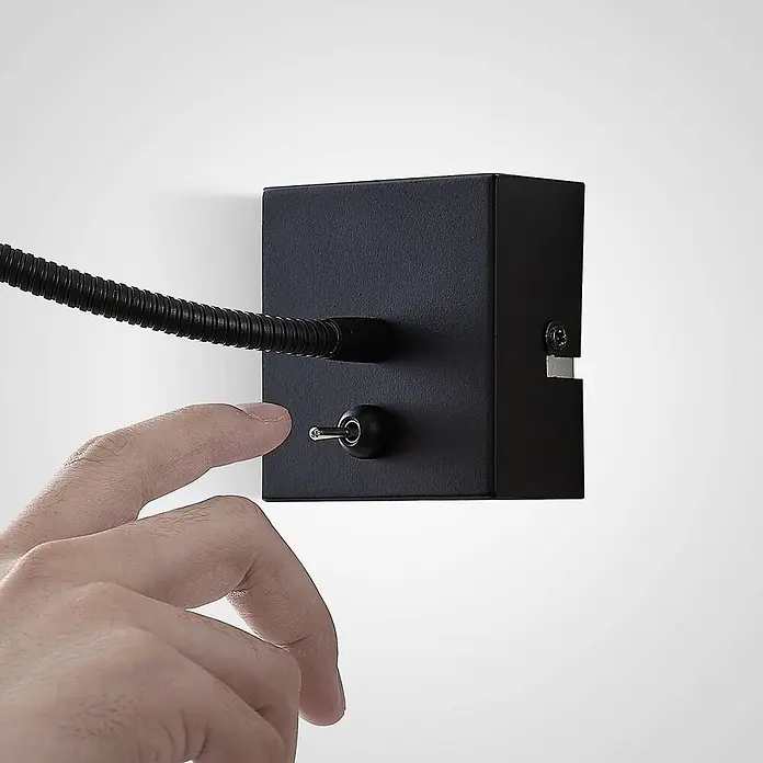 Lindby Wandleuchte Jolka - L x B x H: 30 x 7 x 15 cm, schwarz, schwarz - Schwarzer Wandleuchtenfuß mit flexiblem Schwanenhalsarm und Kippschalter, der mit einem Finger betätigt wird.