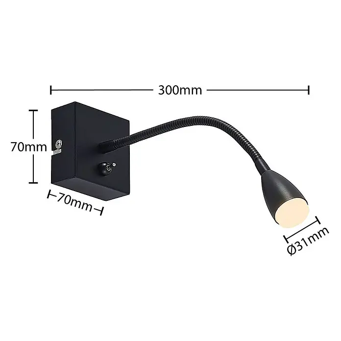 Lindby Wandleuchte Jolka - L x B x H: 30 x 7 x 15 cm, schwarz, schwarz - Schwarze, wandmontierte LED-Leselampe mit flexiblem Schwanenhalsarm und kleinem konischem Kopf.