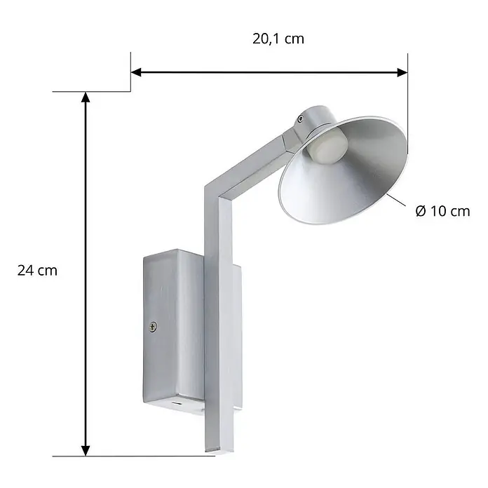 Lucande Wandleuchte Steve - alu / grau / zink, alu / grau / zink - Silberfarbene Metall-Wandleuchte mit verstellbarem Arm, 24 cm H, 20,1 cm B, 10 cm Schirm-Ø.
