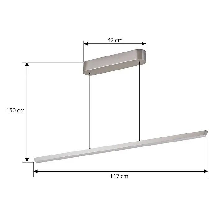 Lucande Pendelleuchte Solvar - chrom / silber, silber - Gebürstete silberne lineare LED-Pendelleuchte mit rechteckiger Deckenbefestigung und 150 cm Abhängung.