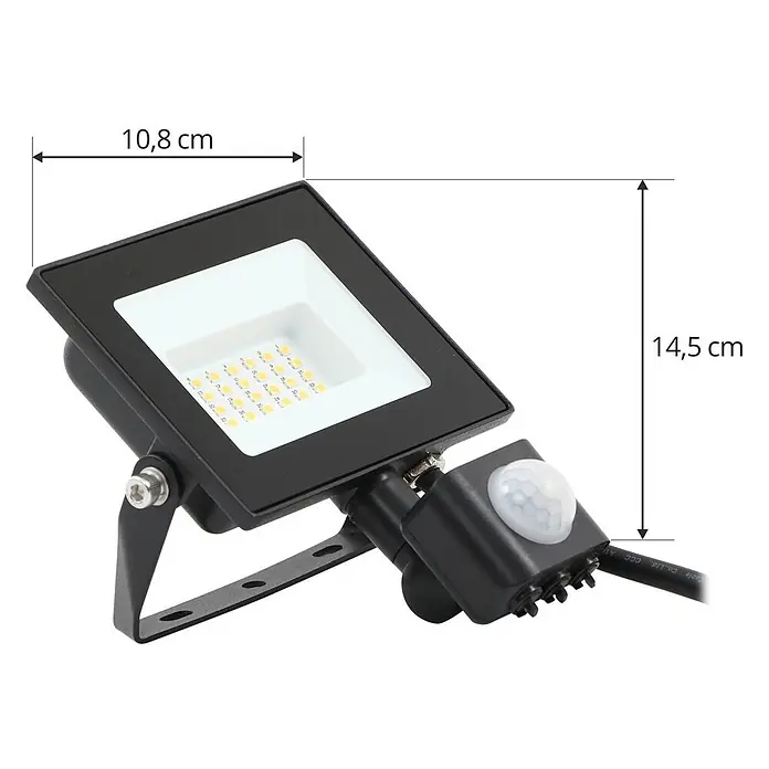 Prios Außenwandleuchte Maikel - 7,1 x 10,8 x 14,5 cm, schwarz, schwarz, IP44 - Schwarzer LED-Fluter mit weißem Diffusor und integriertem Bewegungsmelder.