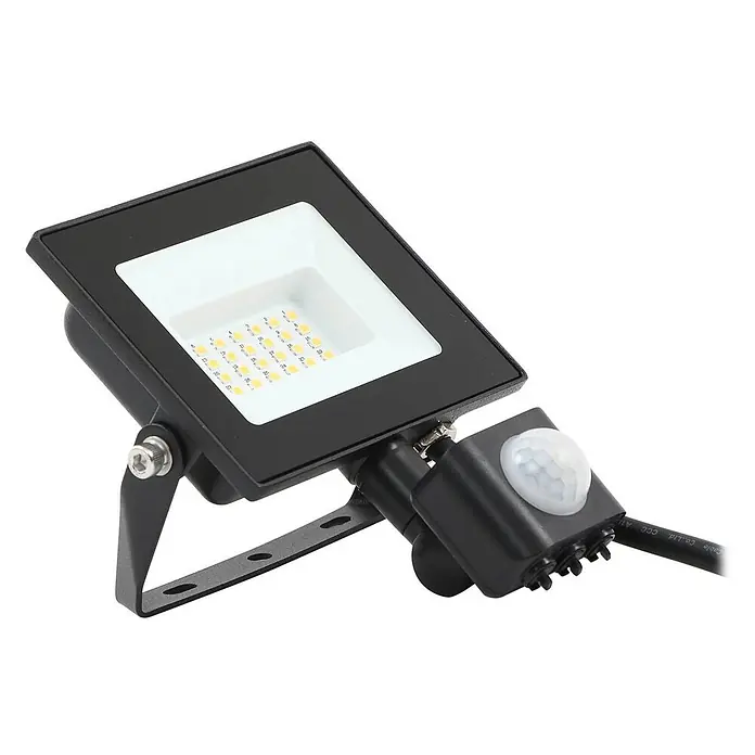 Prios Außenwandleuchte Maikel - 7,1 x 10,8 x 14,5 cm, schwarz, schwarz, IP44 - Schwarz-LED-Flutlicht mit integriertem Bewegungssensor und verstellbarem Montagebügel.