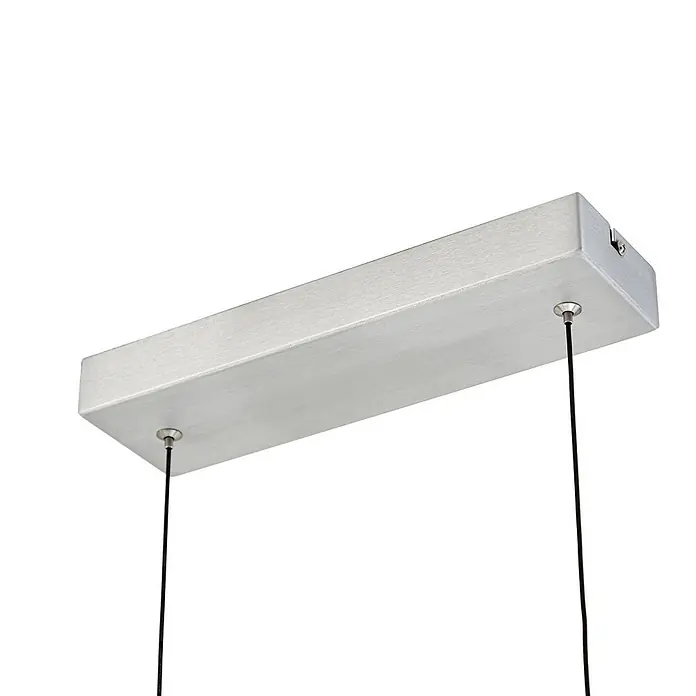 Lucande Pendelleuchte Steve - alu / grau / zink, alufarben - Rechteckiger Baldachin aus gebürstetem Aluminium mit zwei schwarzen Aufhängungskabeln.
