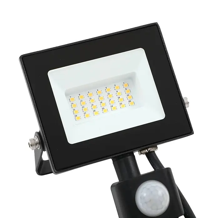 Prios Außenwandleuchte Maikel - 7,1 x 10,8 x 14,5 cm, schwarz, schwarz, IP44 - Schwarzer LED-Fluter mit sichtbaren LED-Chips und integriertem Bewegungsmelder.