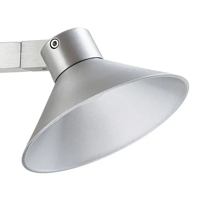 Lucande Pendelleuchte Steve - alu / grau / zink, alufarben - Gebürsteter silberner konischer Strahler mit mattiertem Inneren, verstellbarem Arm und Sechskantschraube.