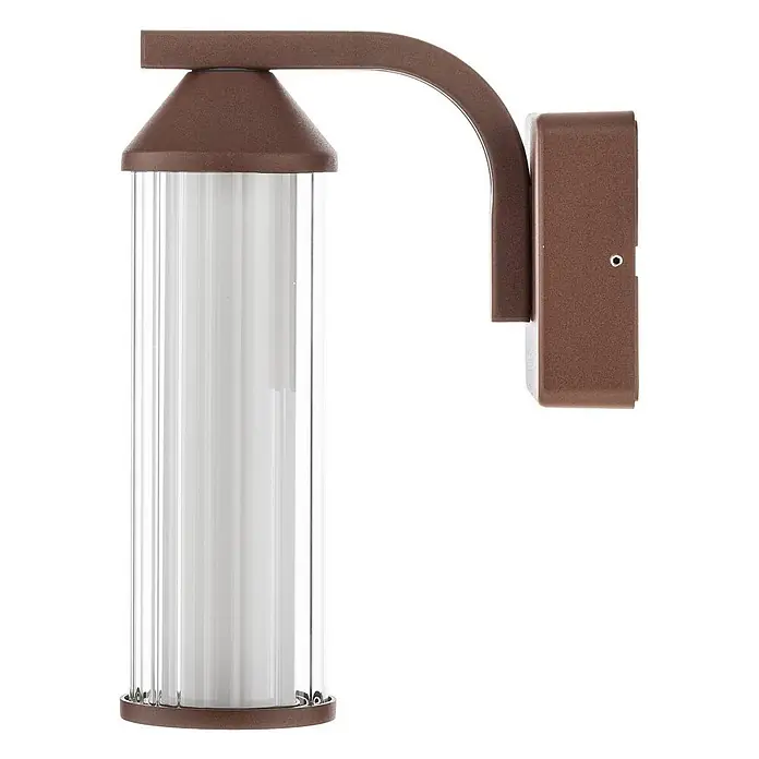 Lindby LED Wandleuchte aussen in rost, transparent, Aussenlampe Wand -  - Braune Wandleuchte für den Außenbereich aus Metall mit geschwungenem Arm und geripptem Glaszylinder.